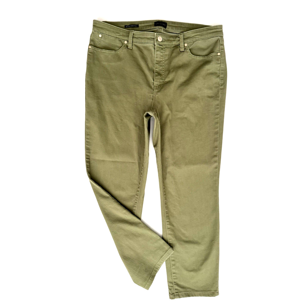 Talbots Slim Ankle Jean Olive Green Denim Pants 12 Cotton Stretch 5-Pocket Jeans